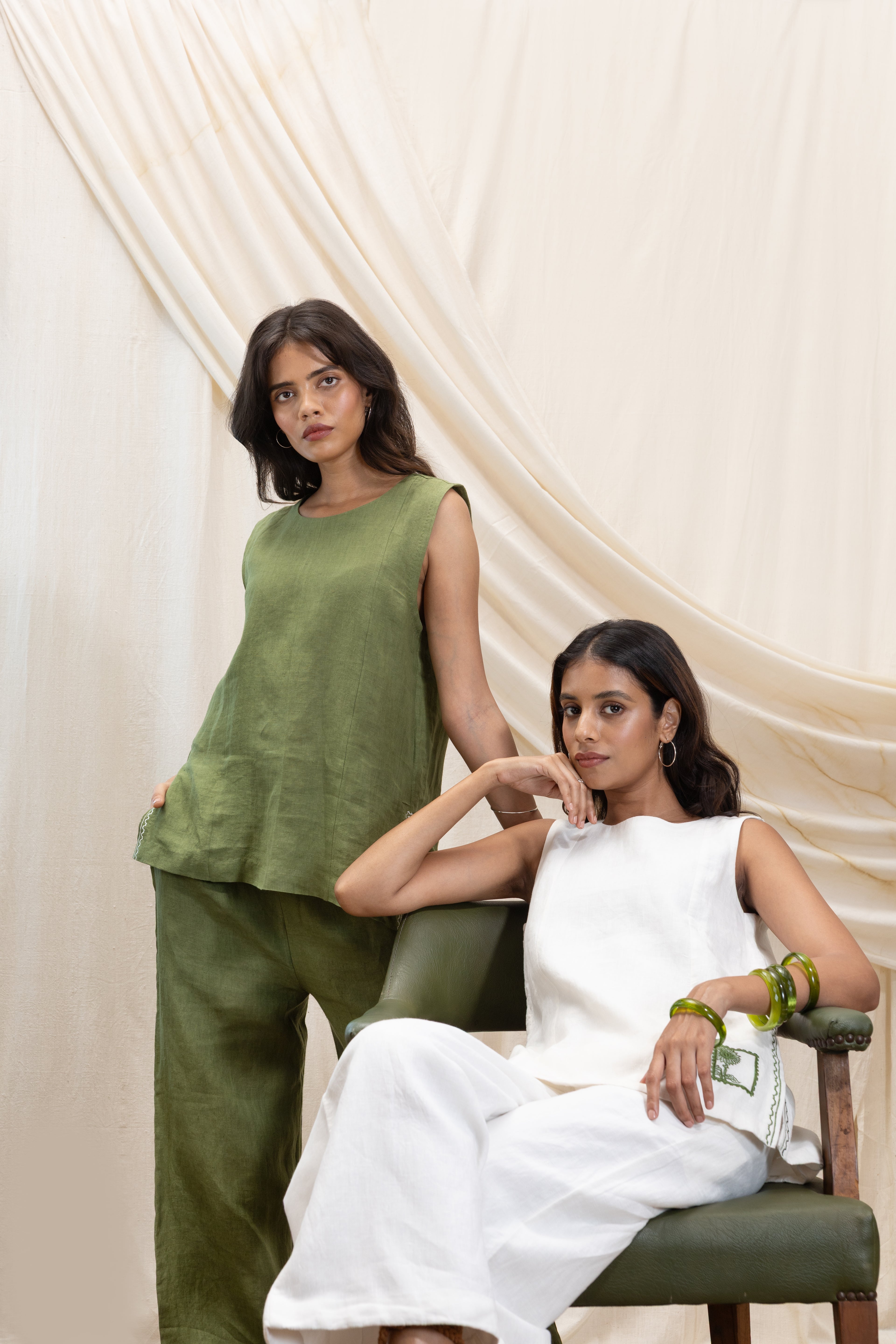 Linen Tunic Top and Flared Pant Set