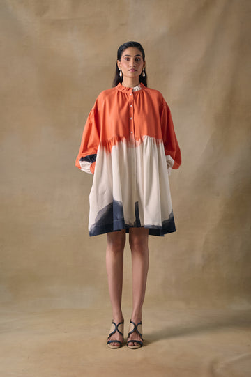 Orange Washed Gathered Dress