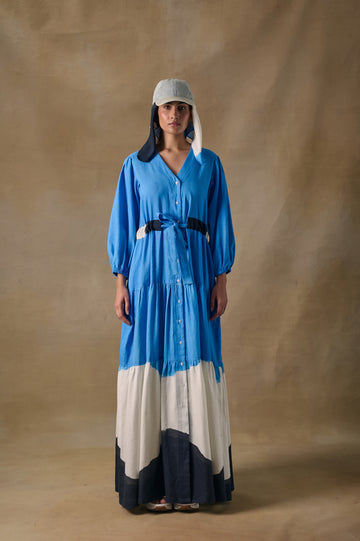 Blue Washed Tiered Dress