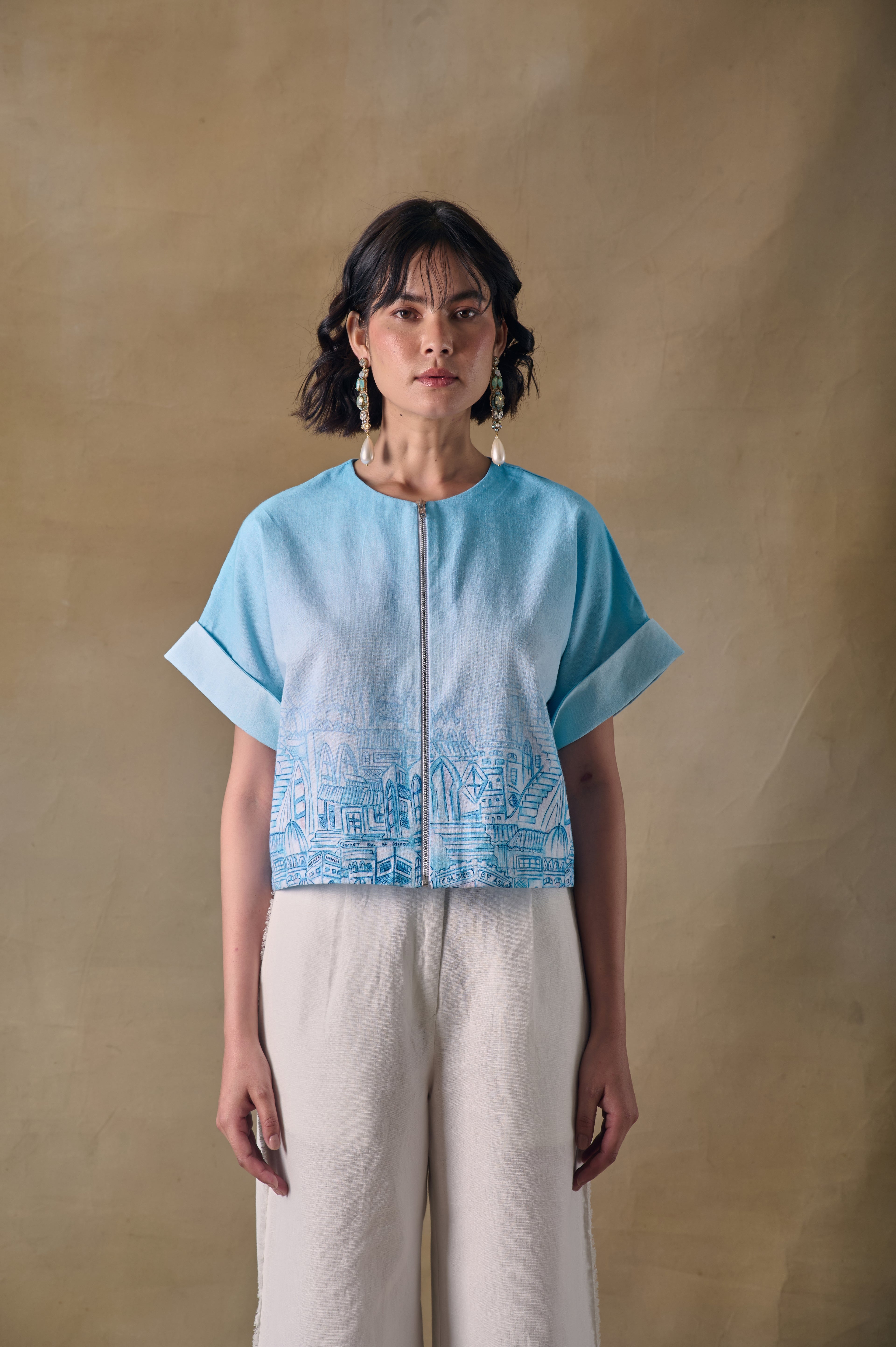 Blue Landscape Kimono Top