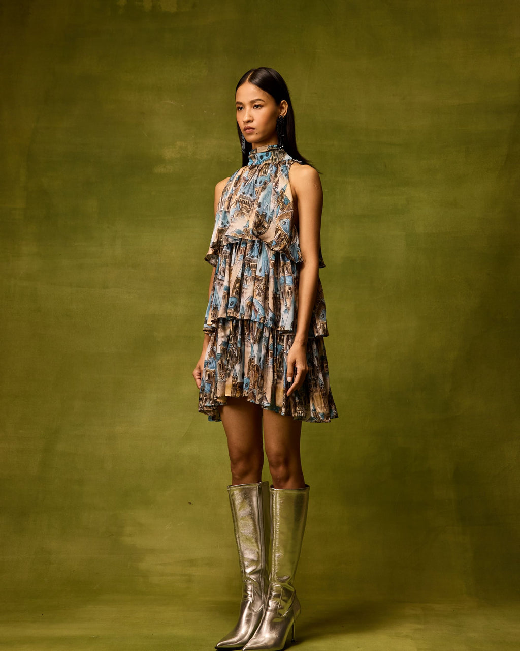 Vienna Cityscape Ruffle Dress