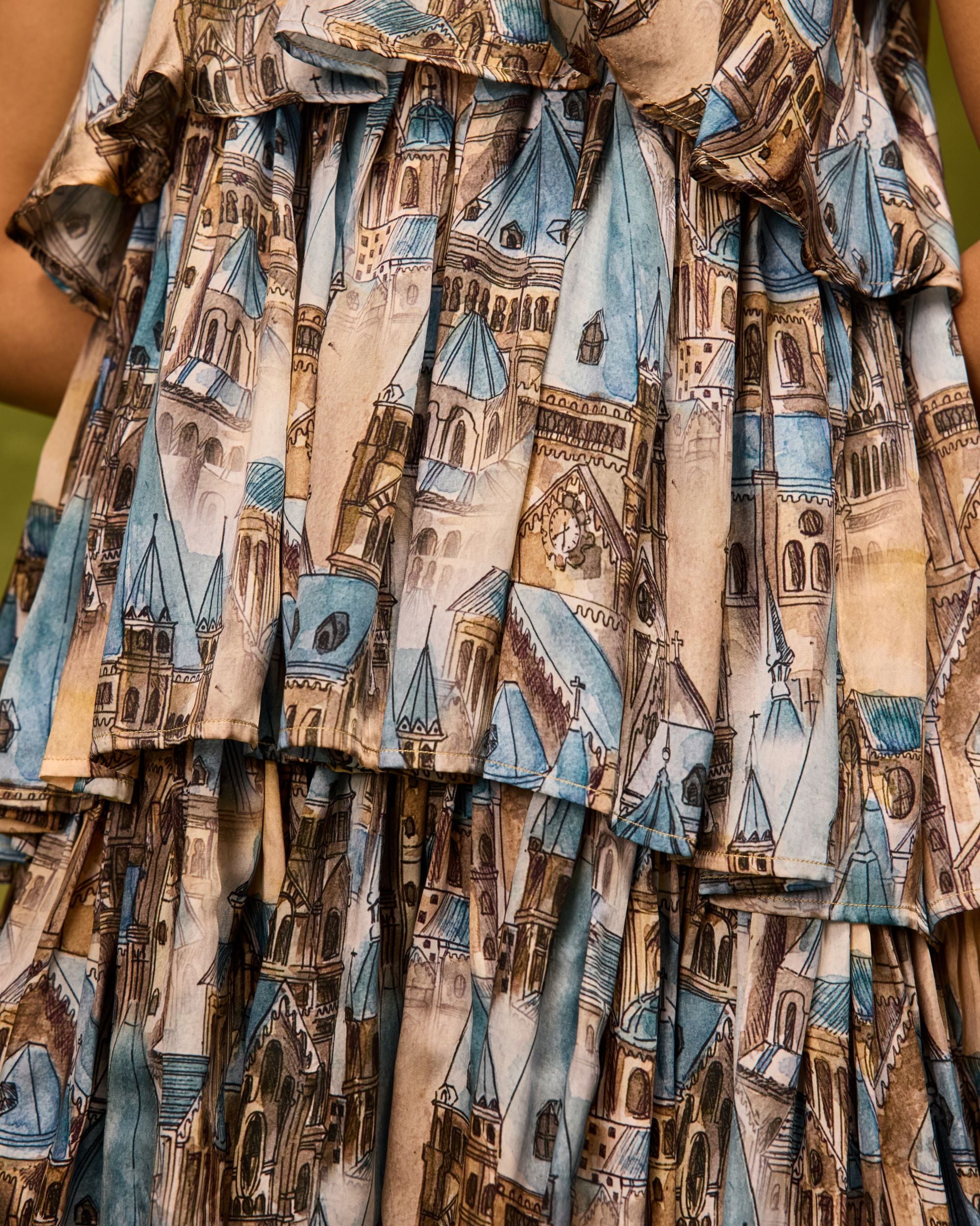 Vienna Cityscape Ruffle Dress