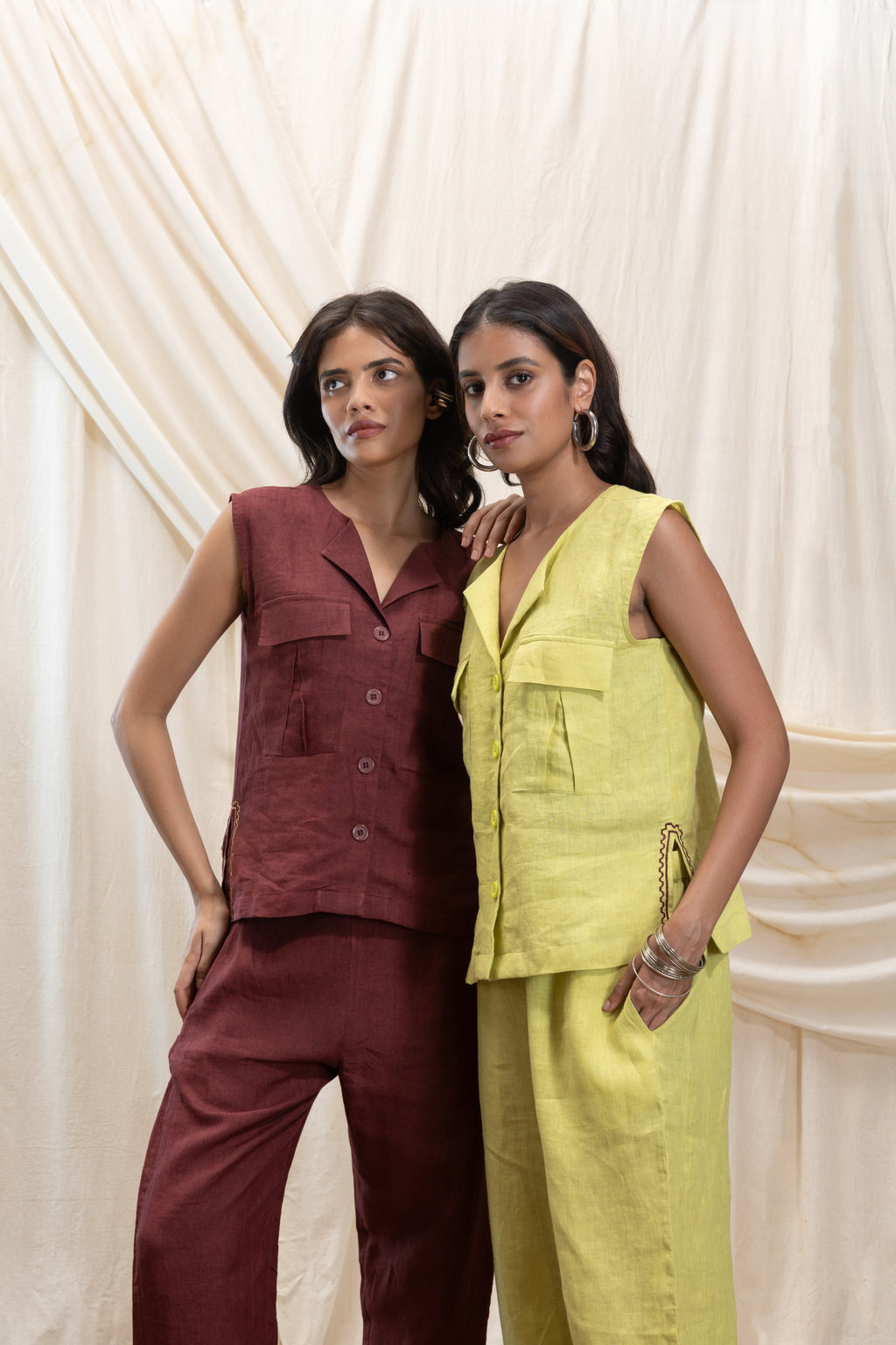 Linen Utility Vest and Pant Set