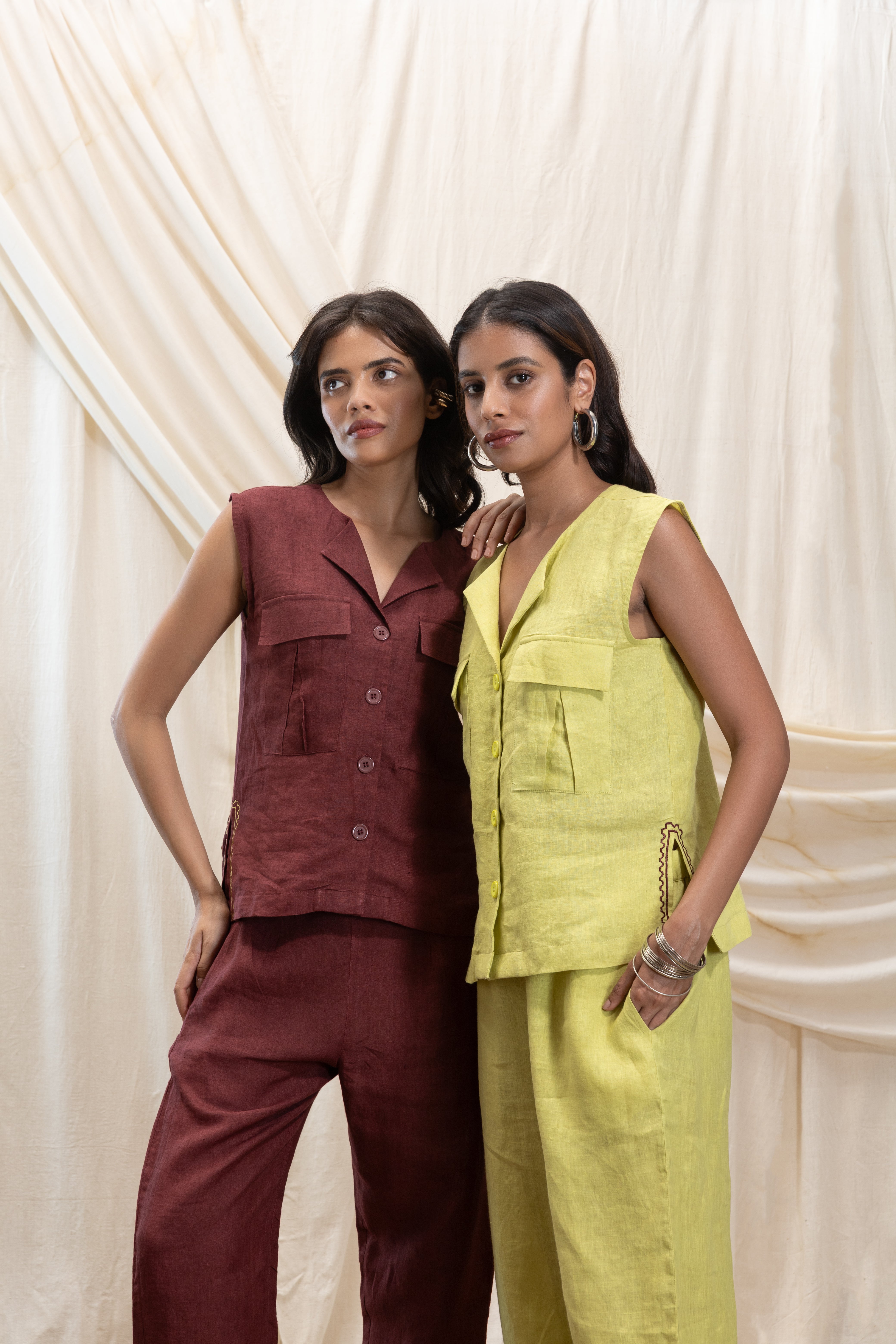 Linen utilty vest and pant set