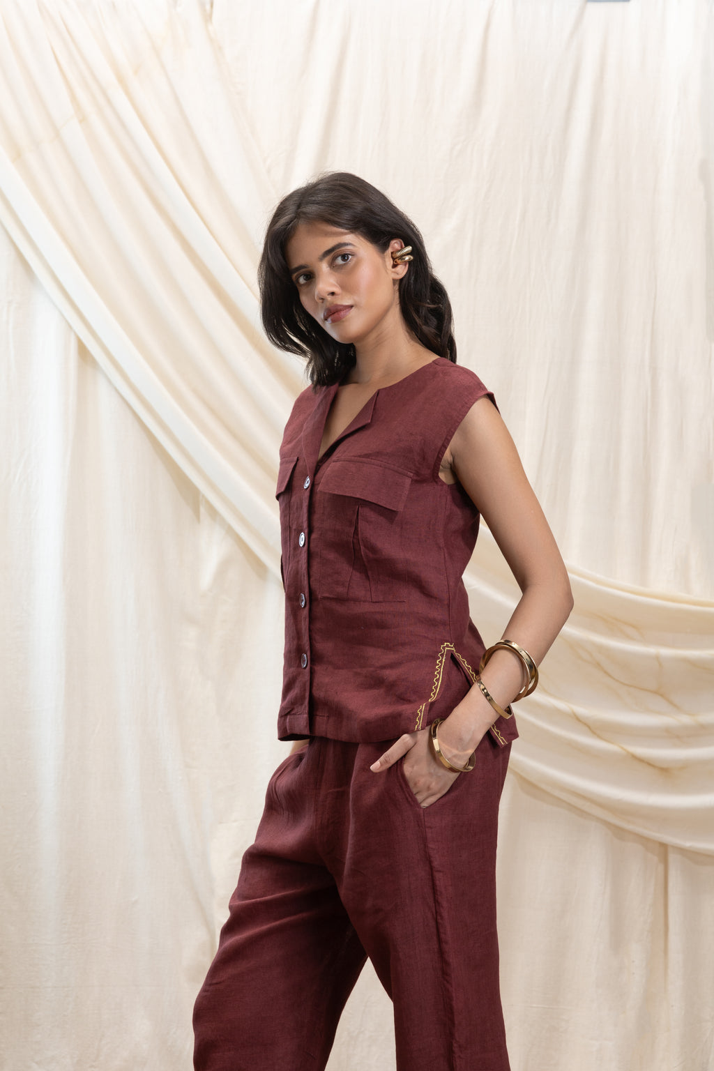 Linen Utility Vest and Pant Set