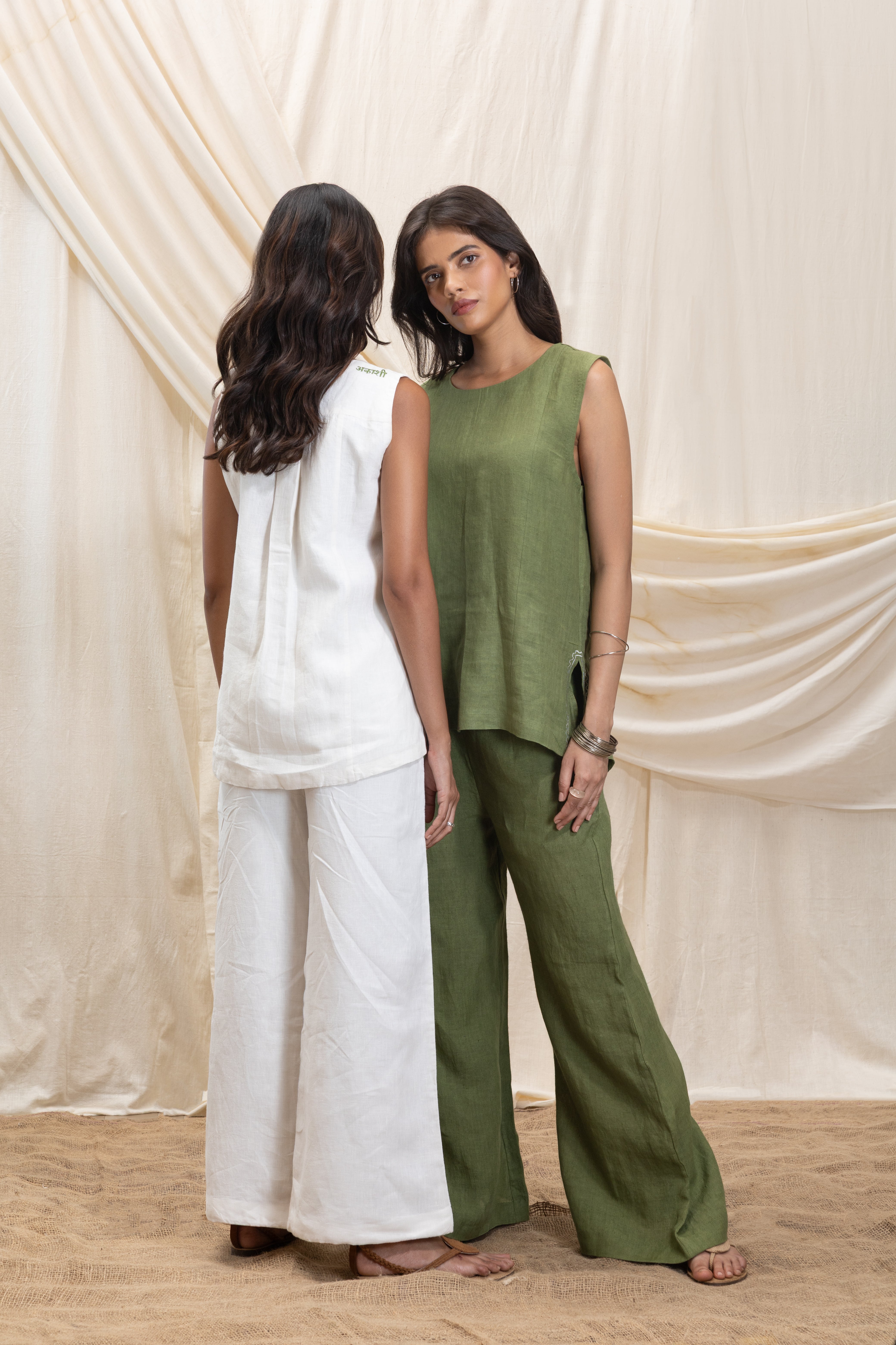 Linen tunic top and flared pant set