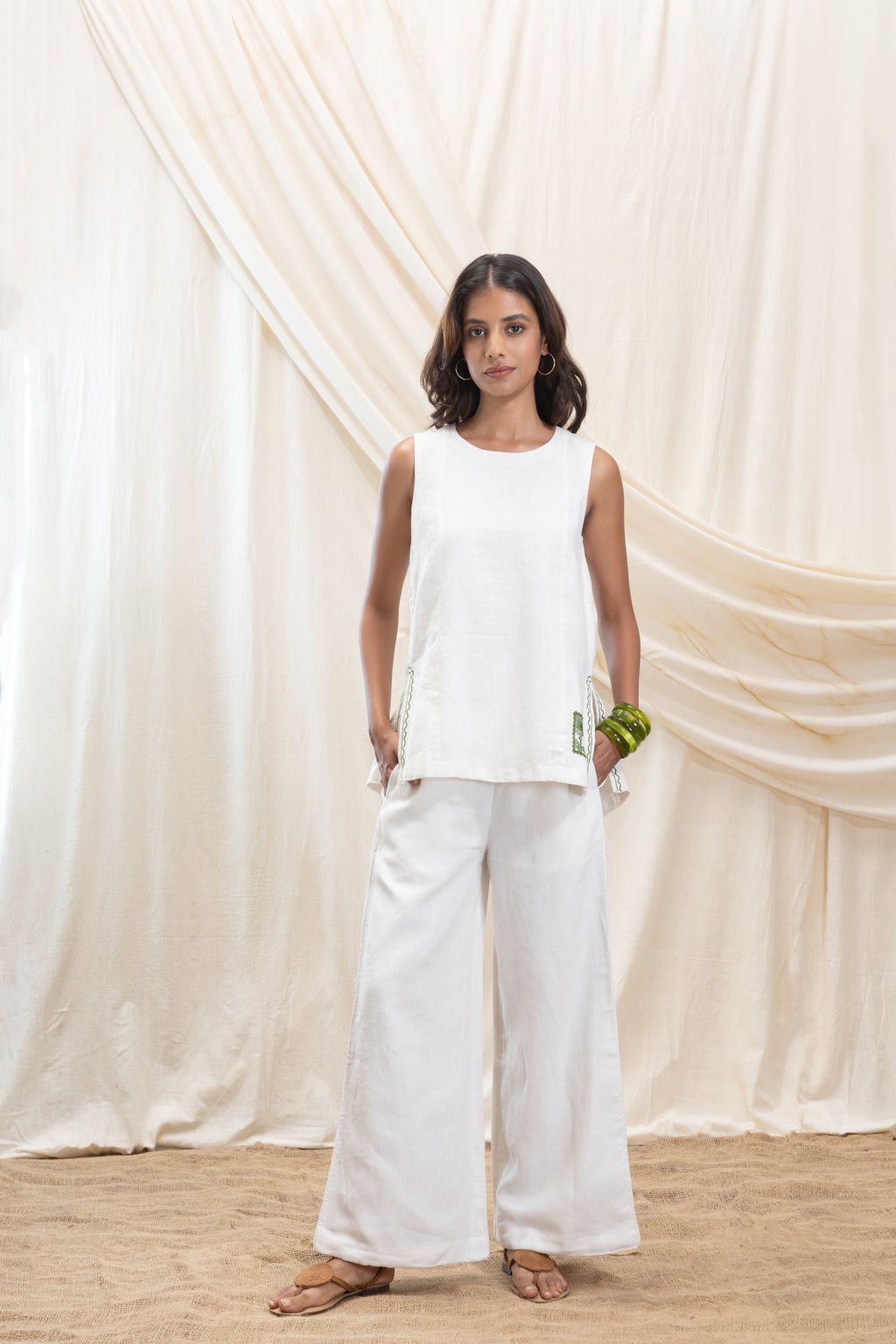 Linen Tunic Top and Flared Pant Set