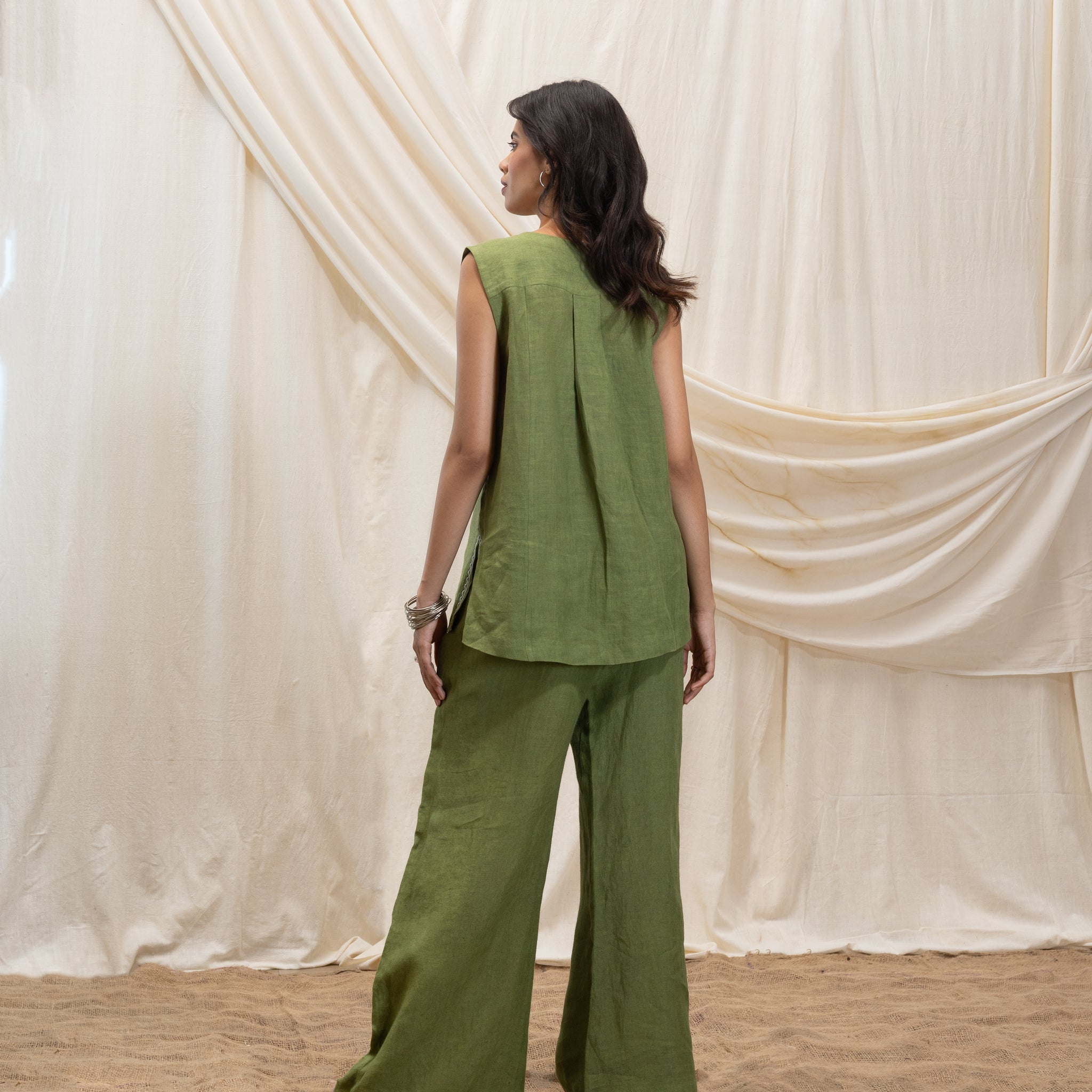 Linen tunic top and flared pant set