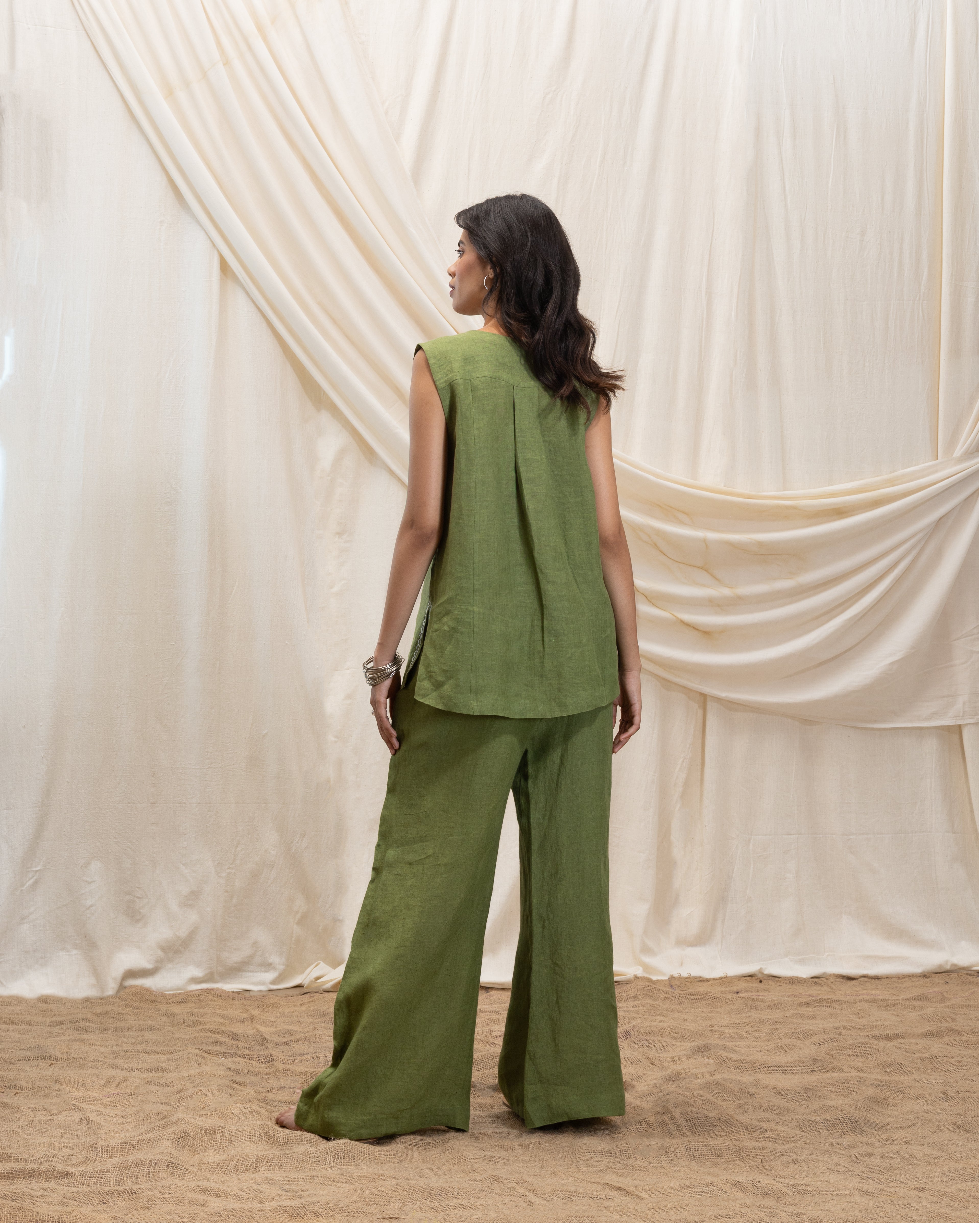 Linen tunic top and flared pant set