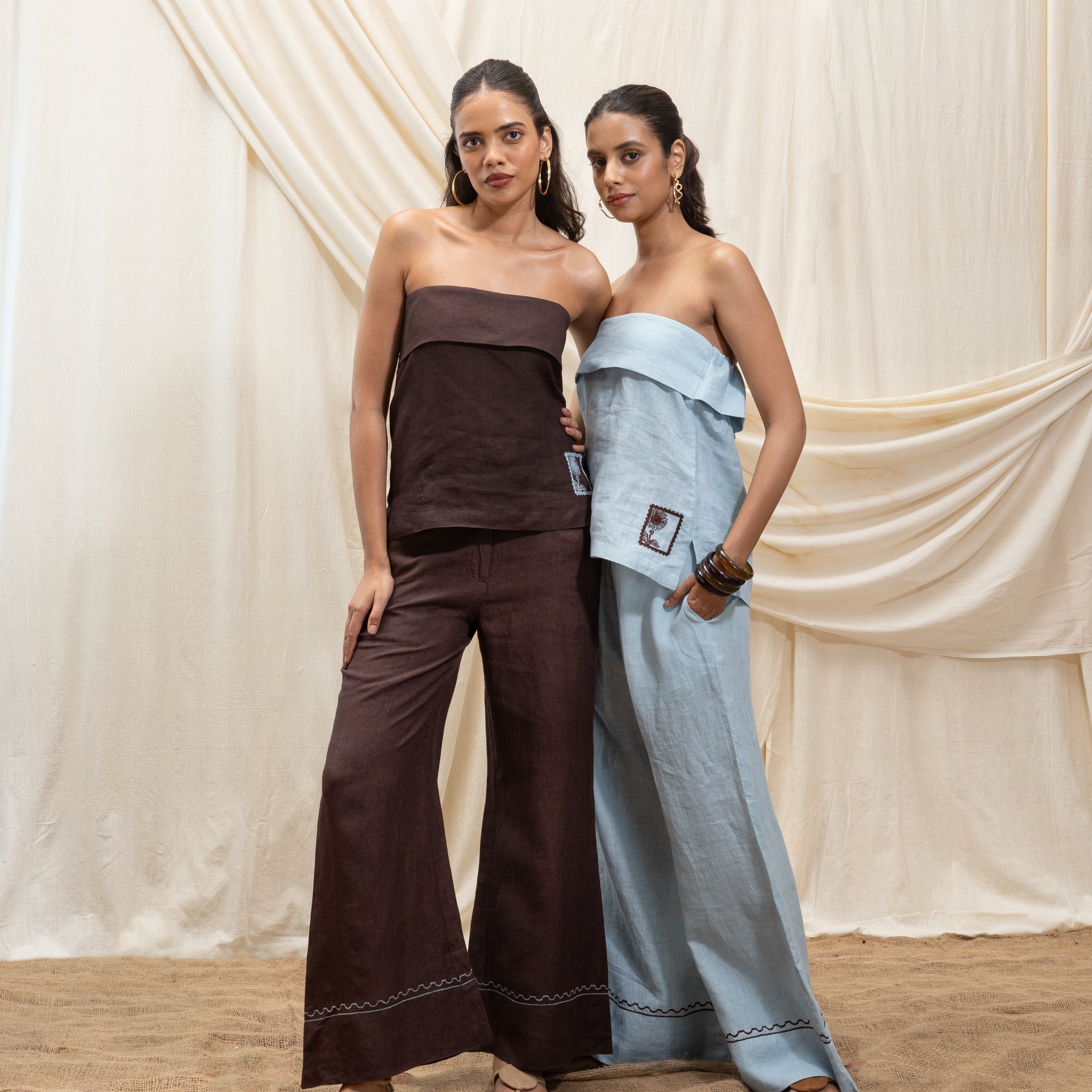Linen tube top and bell bottom set