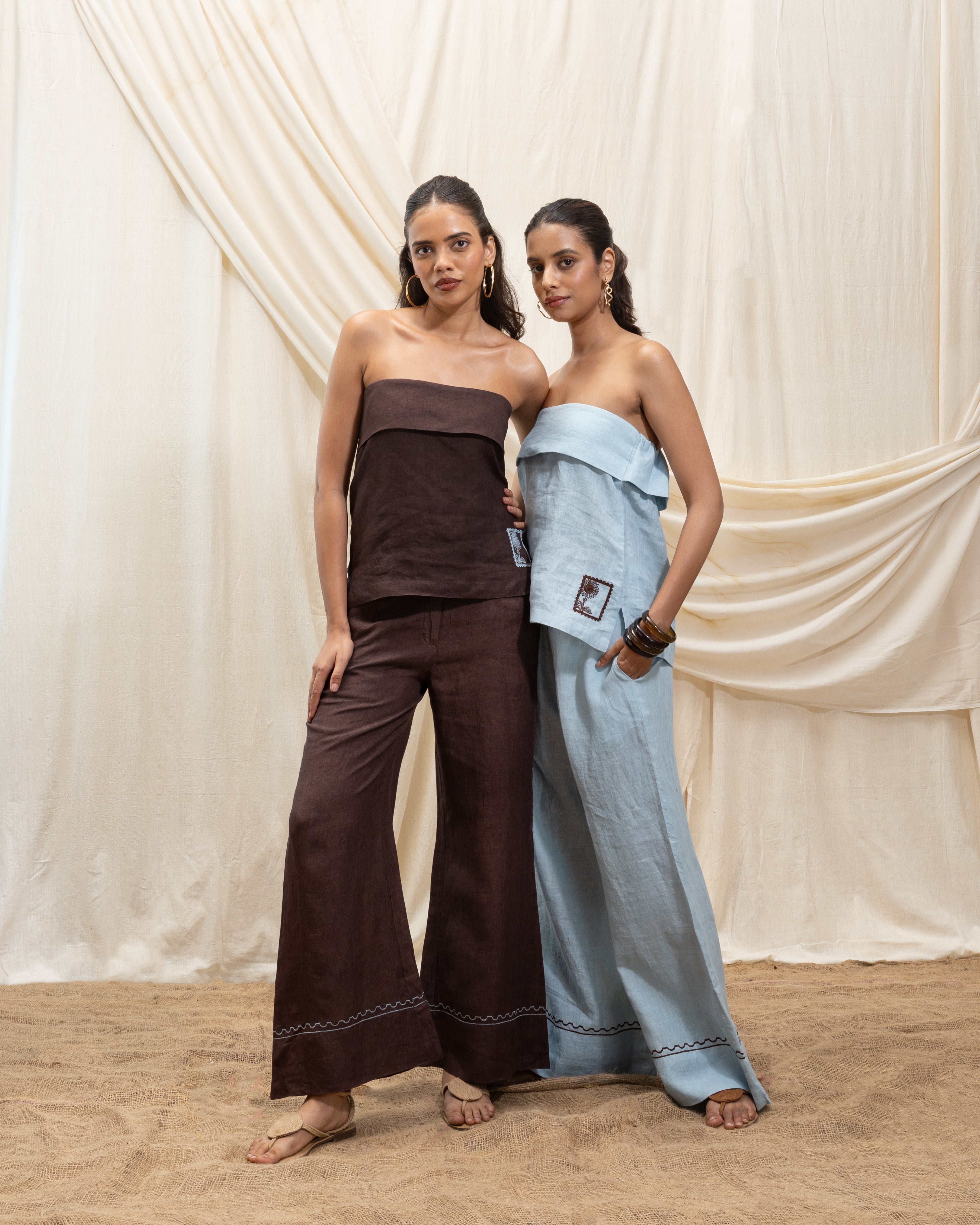 Linen tube top and bell bottom set