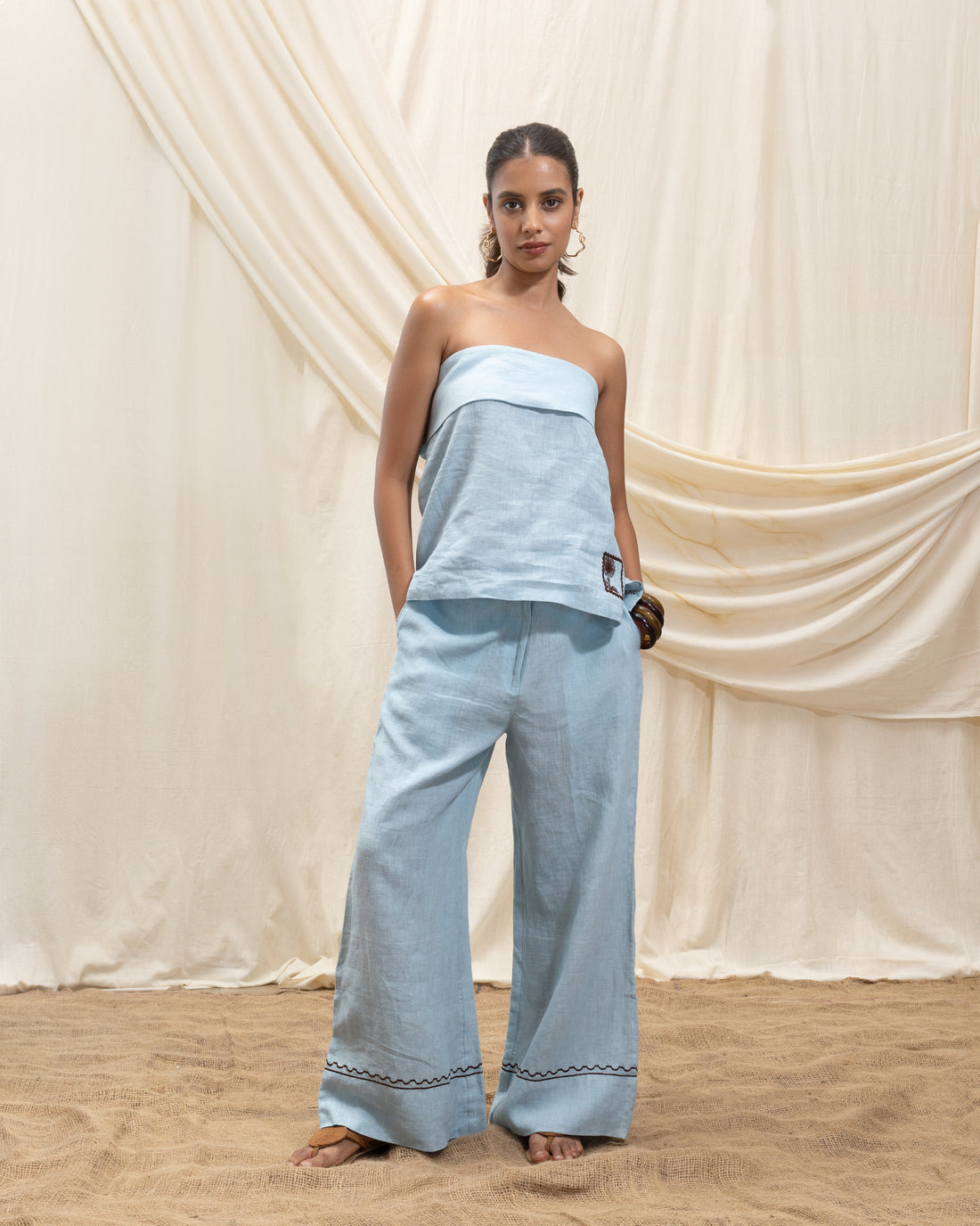Linen tube top and bell bottom set