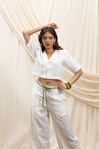 Linen Cropped Blazer and Straight Pant Set