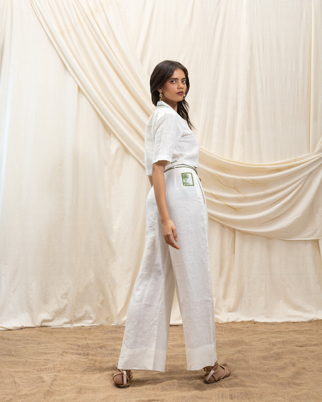 Linen Cropped Blazer and Straight Pant Set