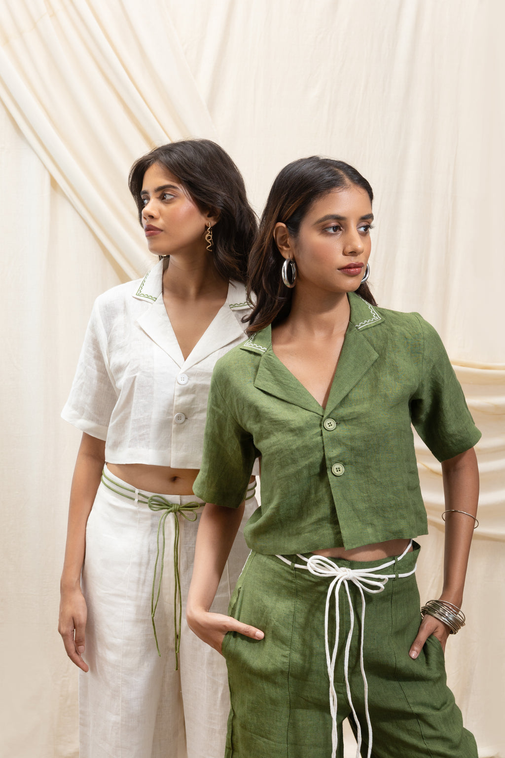 Linen Cropped Blazer and Straight Pant Set