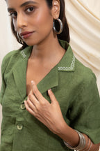 Linen Cropped Blazer and Straight Pant Set