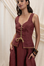 Linen Tie Up Corset and Flowy Skirt Set
