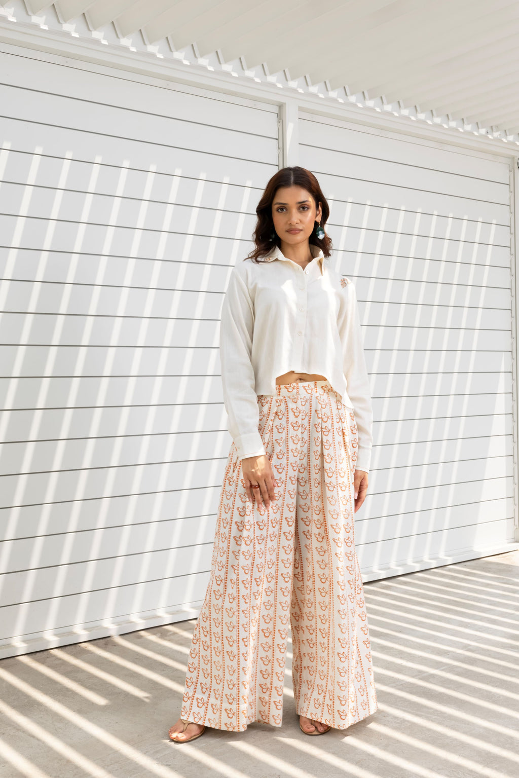 Butterfly Embroidered Cropped Shirt