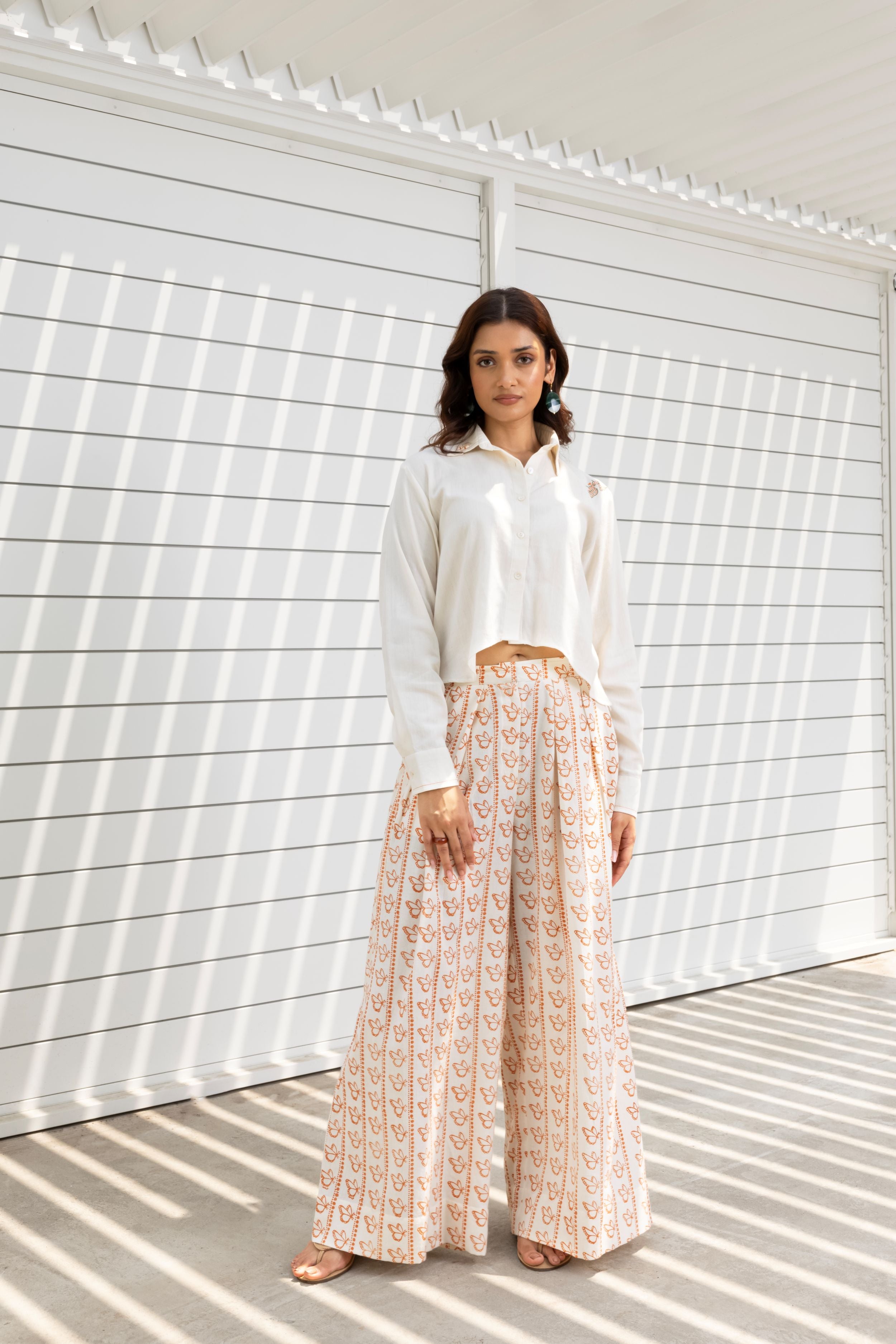 Butterfly Embroidered Cropped Shirt