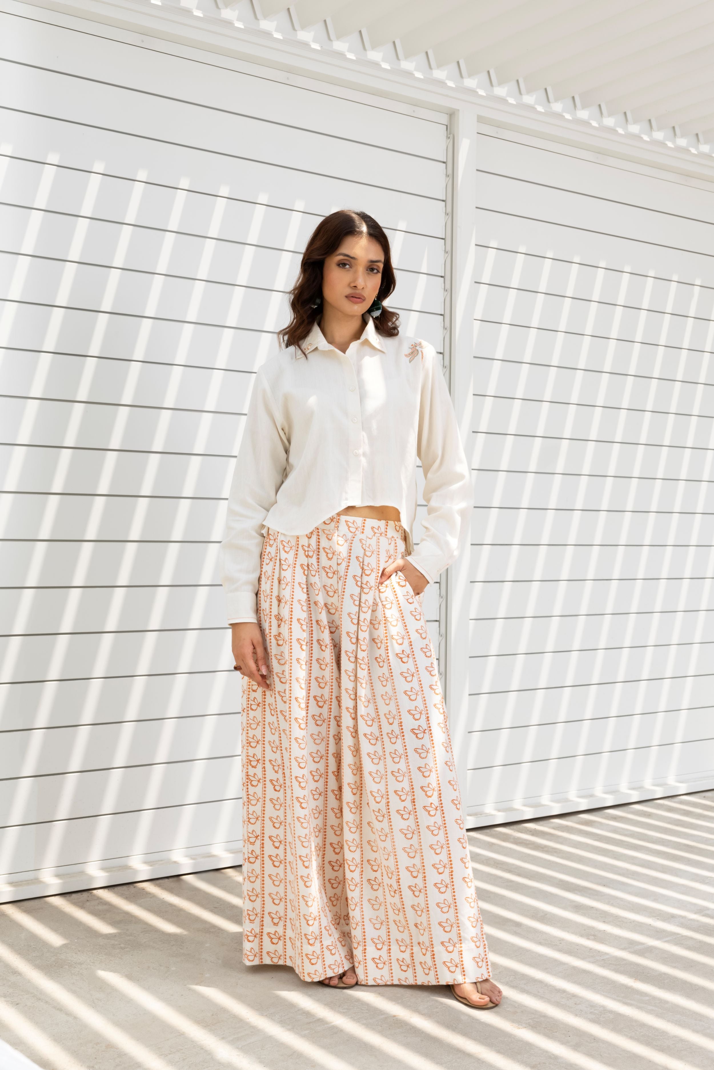 Butterfly Embroidered Cropped Shirt