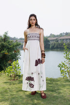 Embroidered Maxi Dress with Back Tie Up