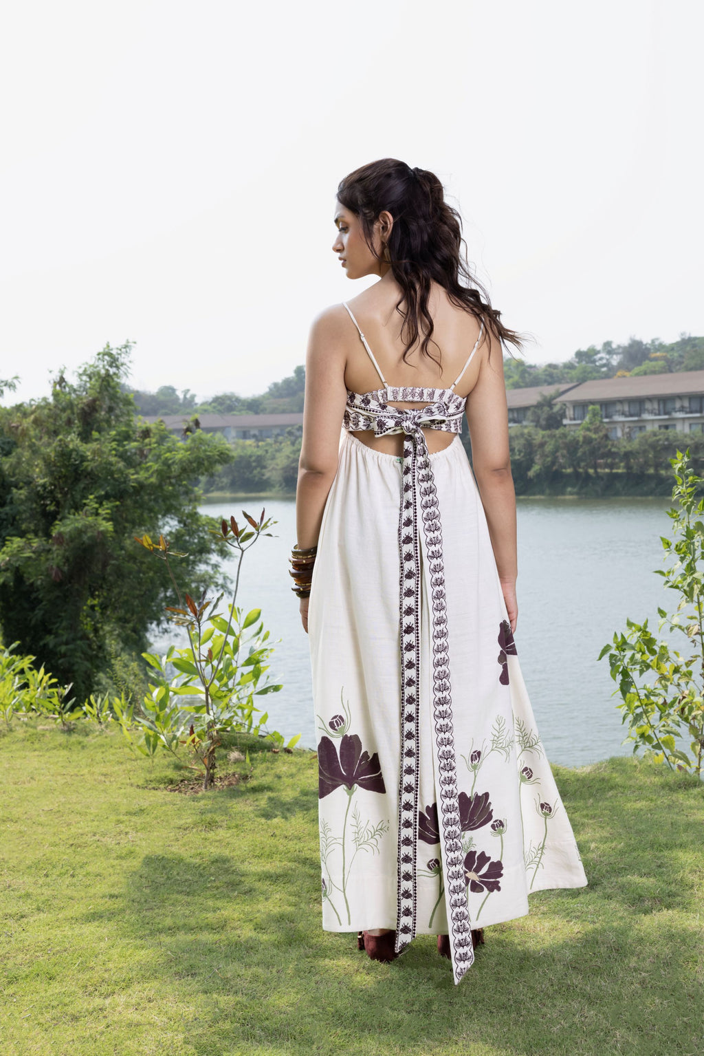 Embroidered Maxi Dress with Back Tie Up