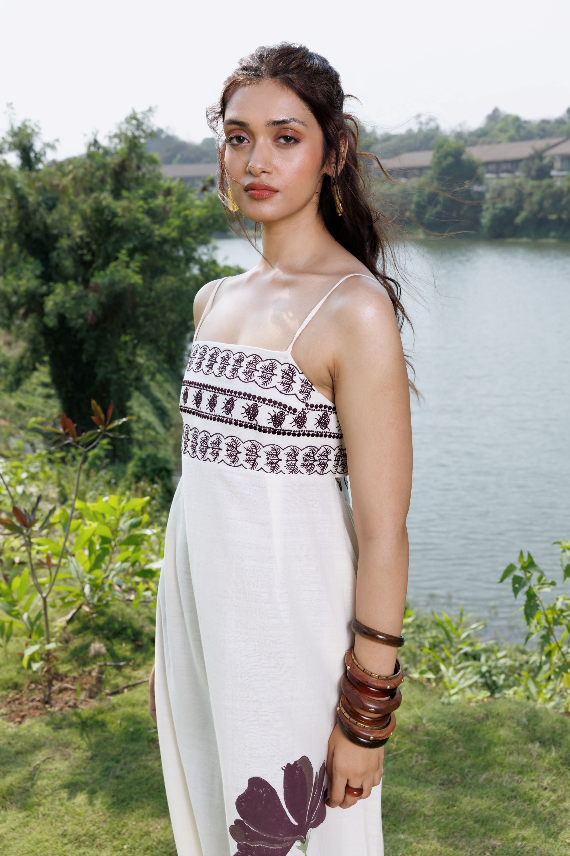 Embroidered Maxi Dress with Back Tie Up