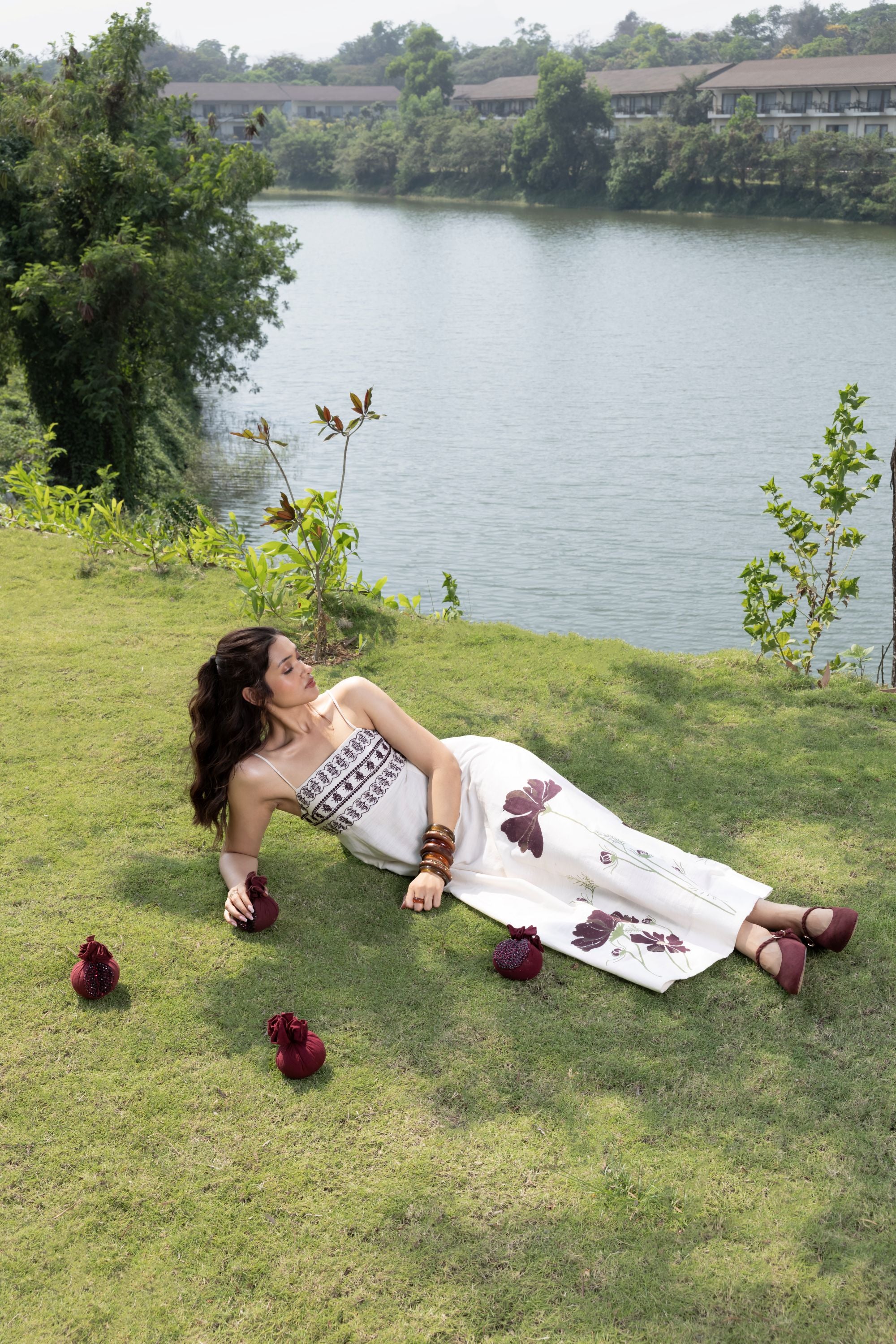Embroidered Maxi Dress with Back Tie Up