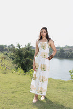 Criss-Cross Back Strappy Floral Print Midi Dress