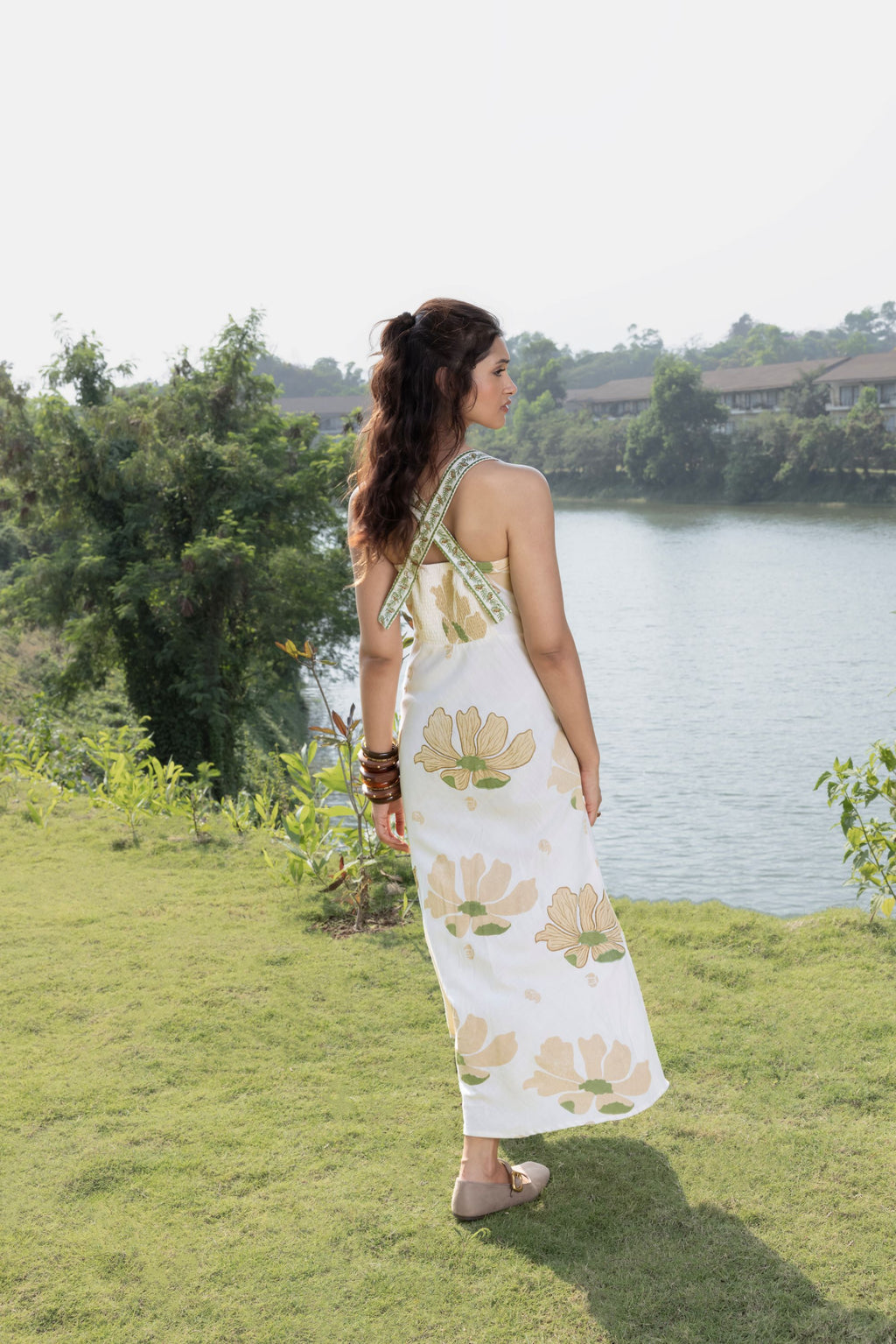 Criss-Cross Back Strappy Floral Print Midi Dress