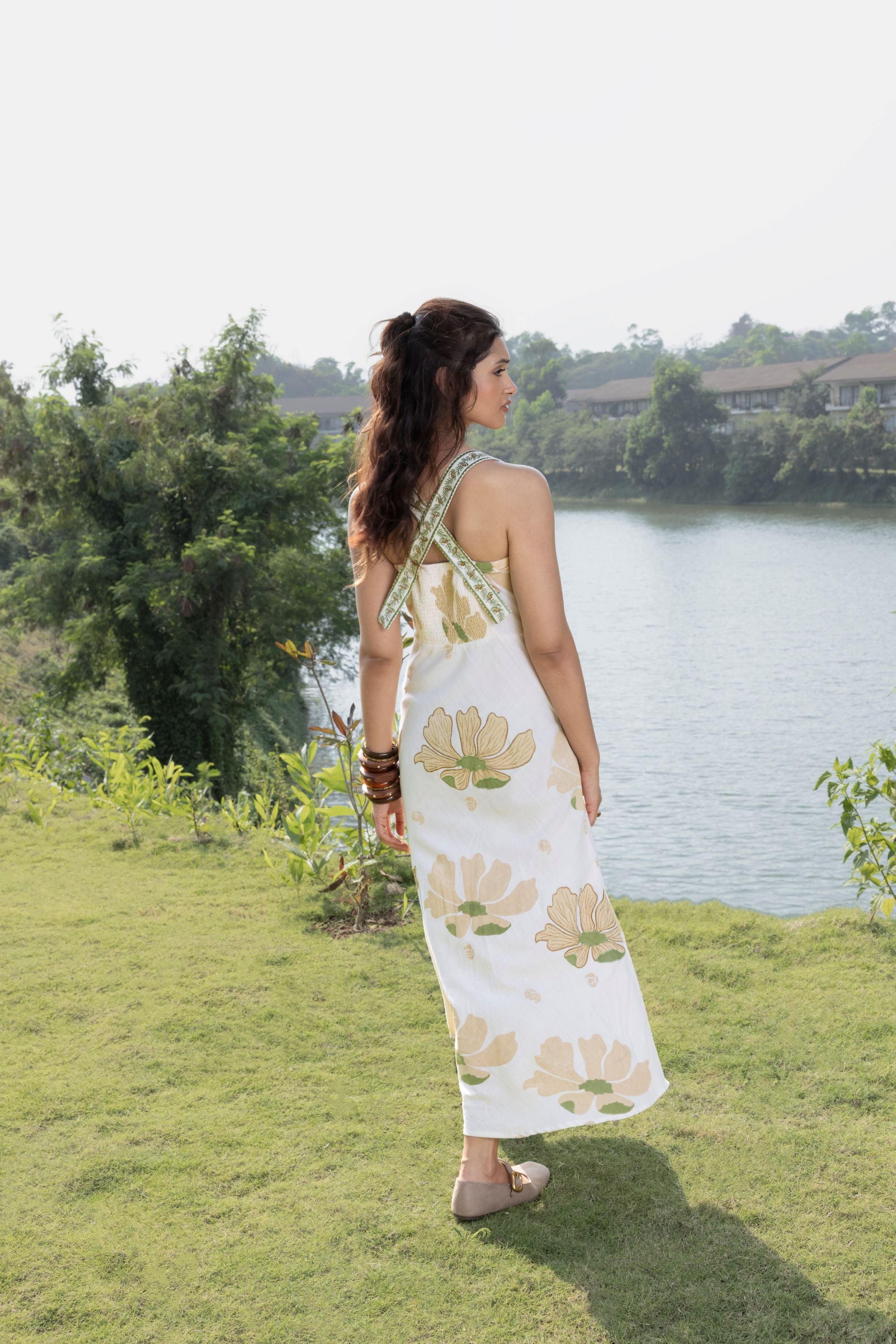 Criss-Cross Back Strappy Floral Print Midi Dress