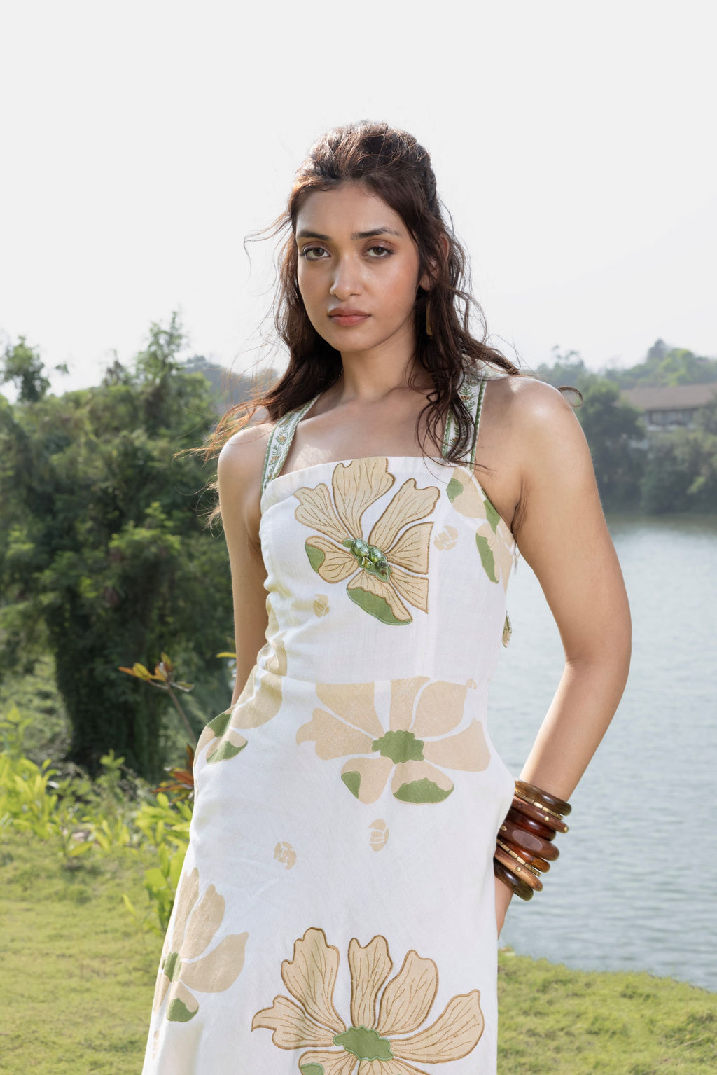 Criss-Cross Back Strappy Floral Print Midi Dress