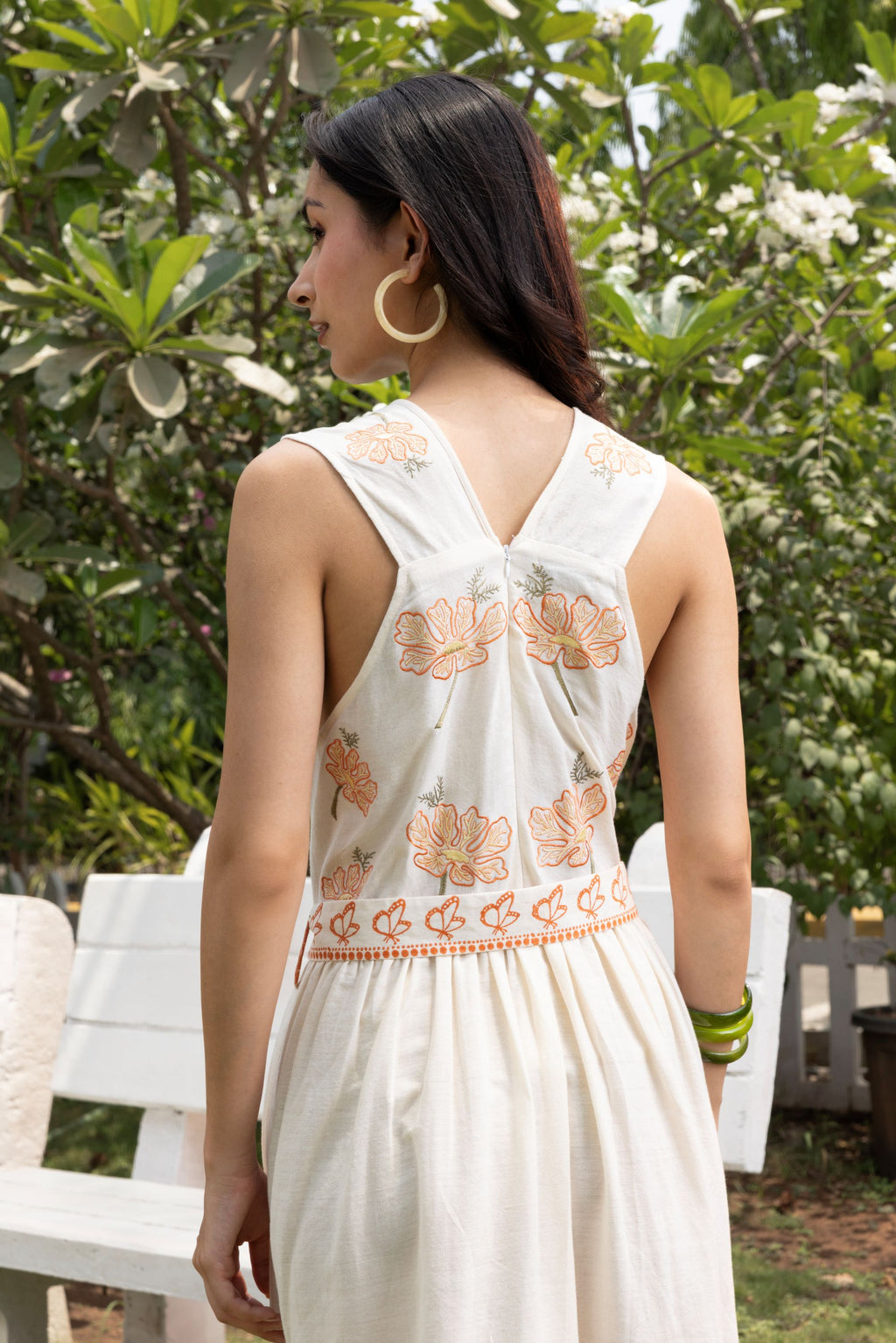 V-Neck Embroidered Floral Maxi Dress with Tie-Up Waist