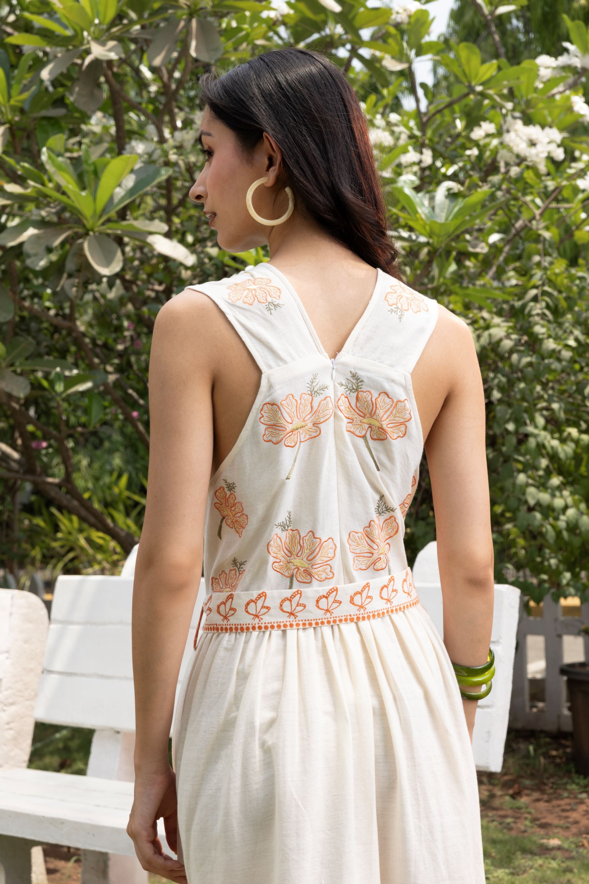 V-Neck Embroidered Floral Maxi Dress with Tie-Up Waist