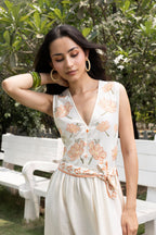 V-Neck Embroidered Floral Maxi Dress with Tie-Up Waist