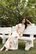 V-Neck Embroidered Floral Maxi Dress with Tie-Up Waist