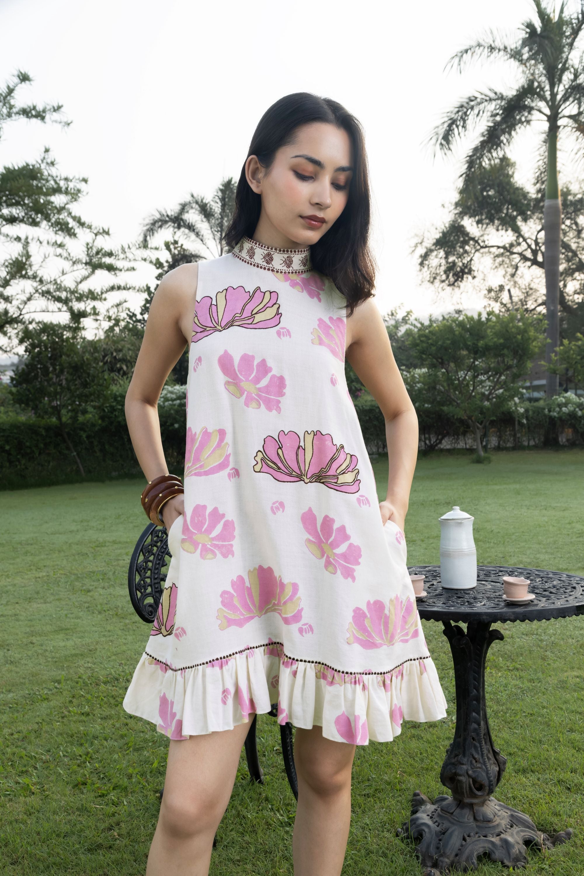 Short Dress with Back Tie-Up