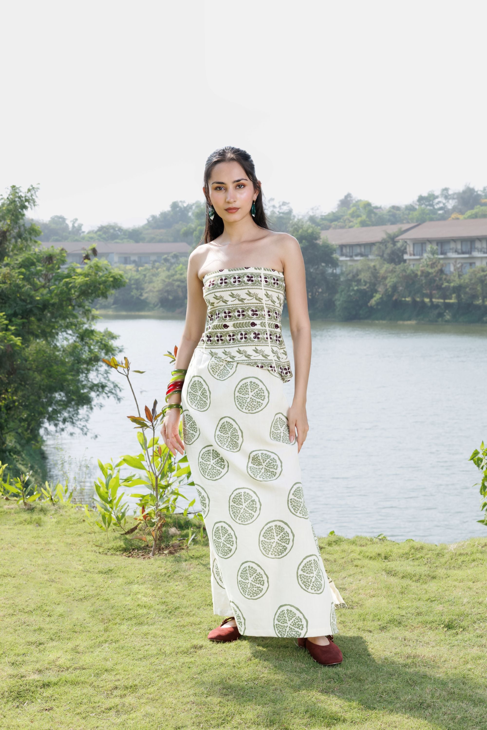 Embroidered Tube Maxi Dress with Ruched Back