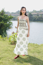 Embroidered Tube Maxi Dress with Ruched Back
