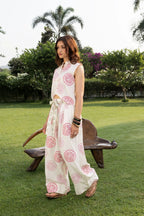 Pankou Button Vest Top + Pleated Wide-Leg Pants with Belt Set