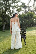 Butterfly Embroidered V-Neck Cami Top with Adjustable Straps + Printed Wide-Leg Pants with Side Elastic Waist Set
