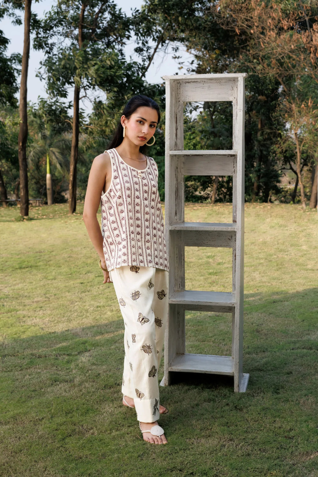 Oversized Tunic with Back Slit + Tapered Pants with Embroidered Motifs Set