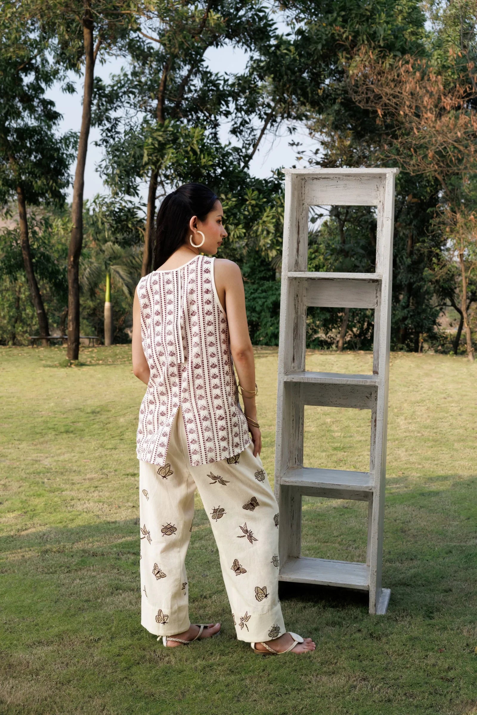 Oversized Tunic with Back Slit + Tapered Pants with Embroidered Motifs Set