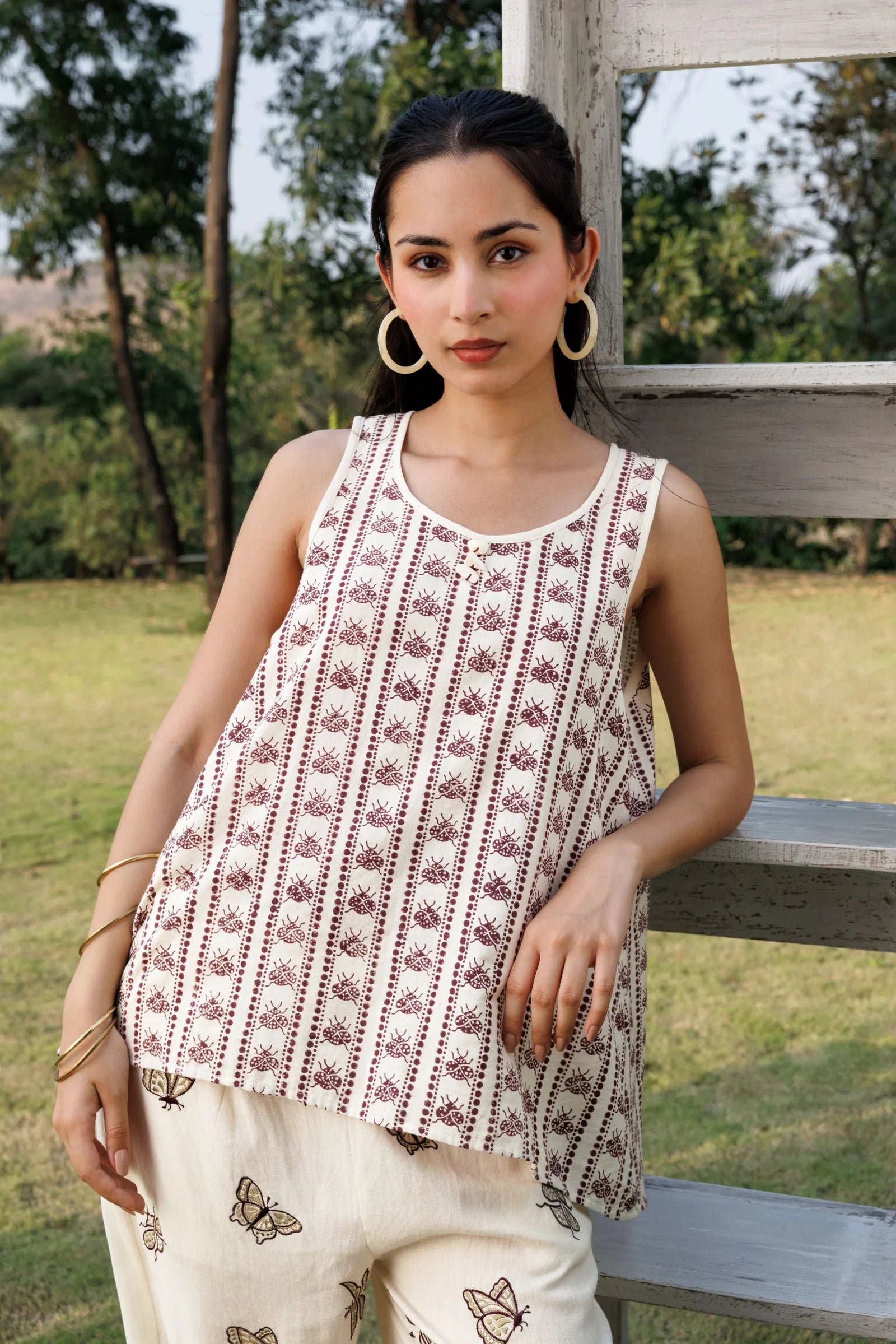 Oversized Tunic with Back Slit + Tapered Pants with Embroidered Motifs Set