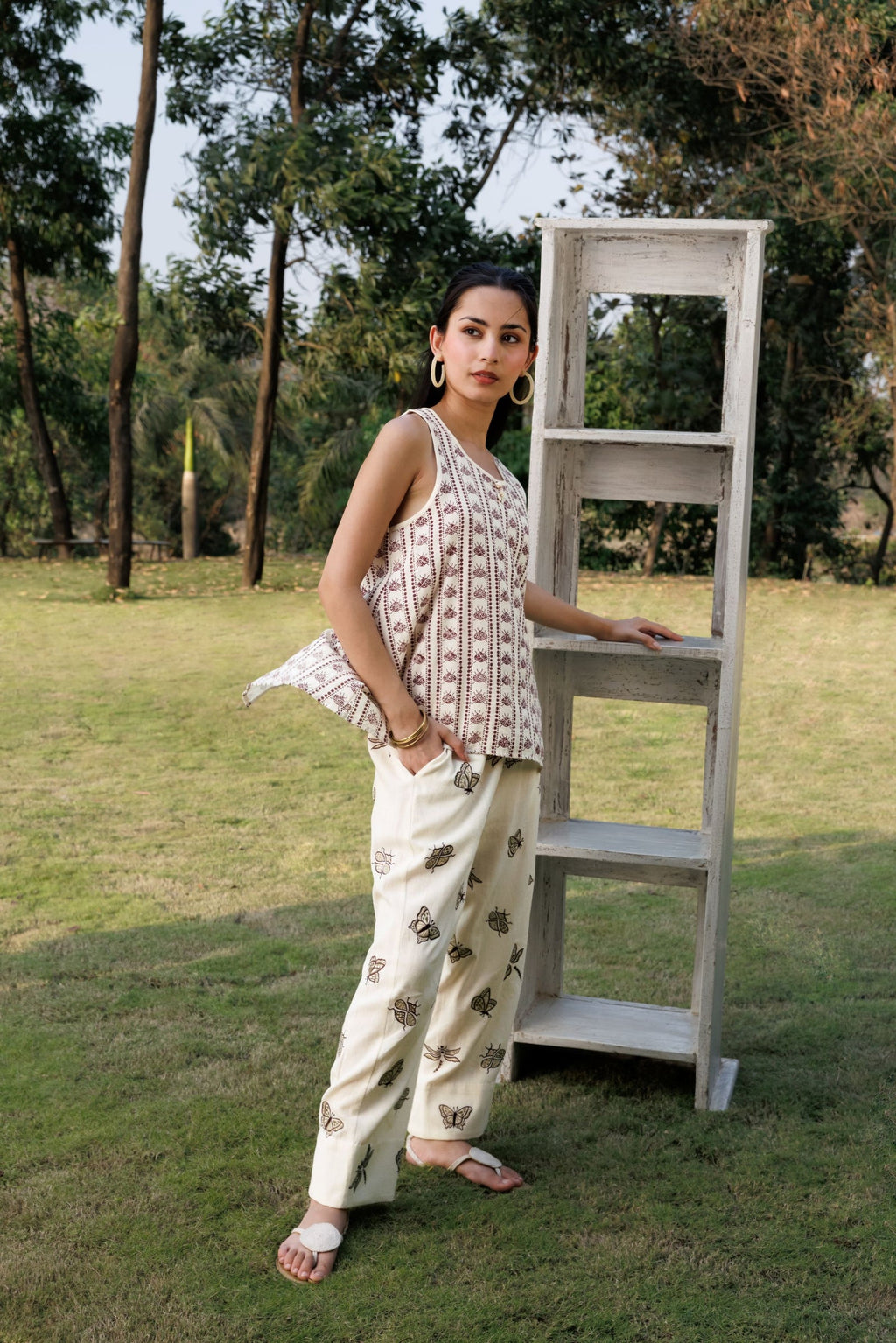 Oversized Tunic with Back Slit + Tapered Pants with Embroidered Motifs Set