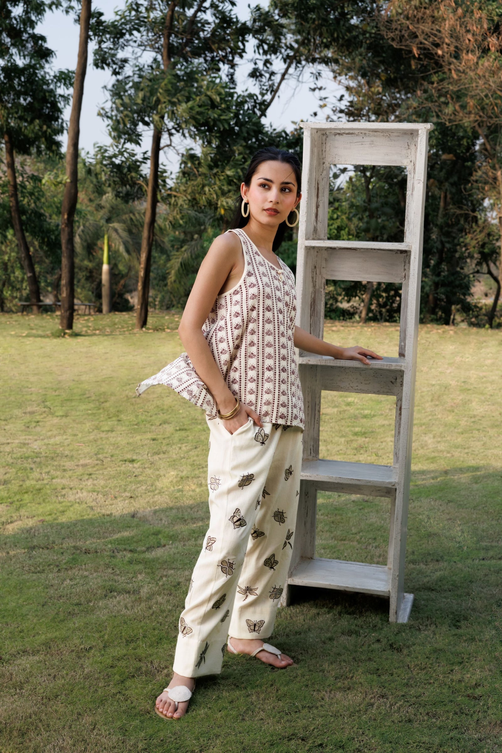 Oversized Tunic with Back Slit + Tapered Pants with Embroidered Motifs Set