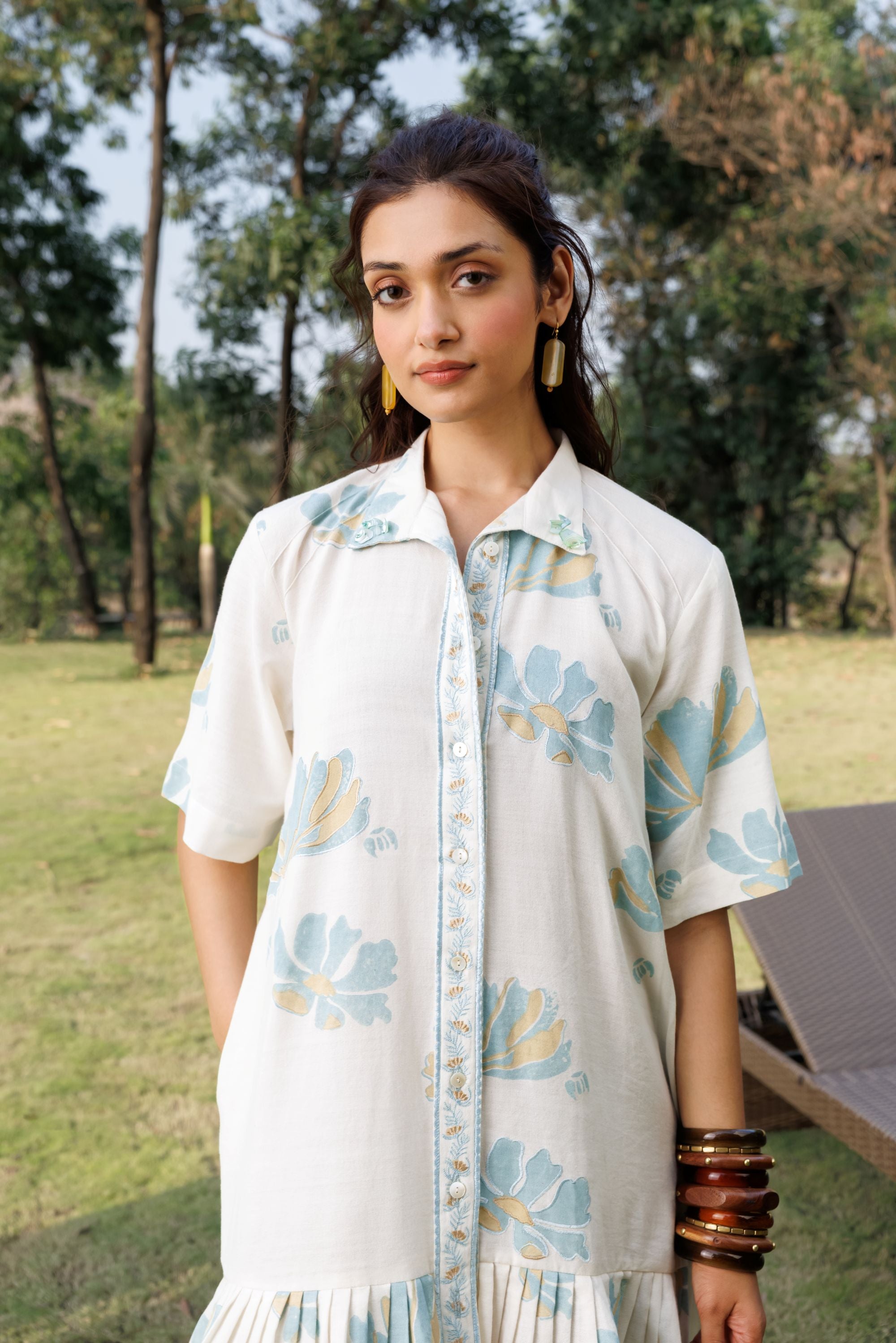 Button Down Pleated Shirt Dress