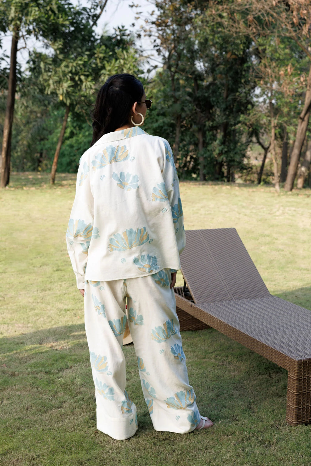 Collared Top with Stitch Detailing + Wide-Leg Pants with Front Pocket Detail Set