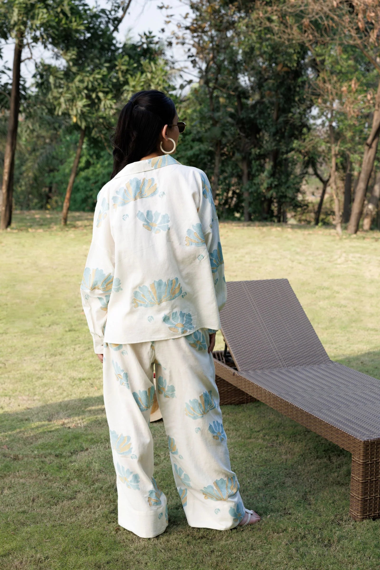 Collared Top with Stitch Detailing + Wide-Leg Pants with Front Pocket Detail Set