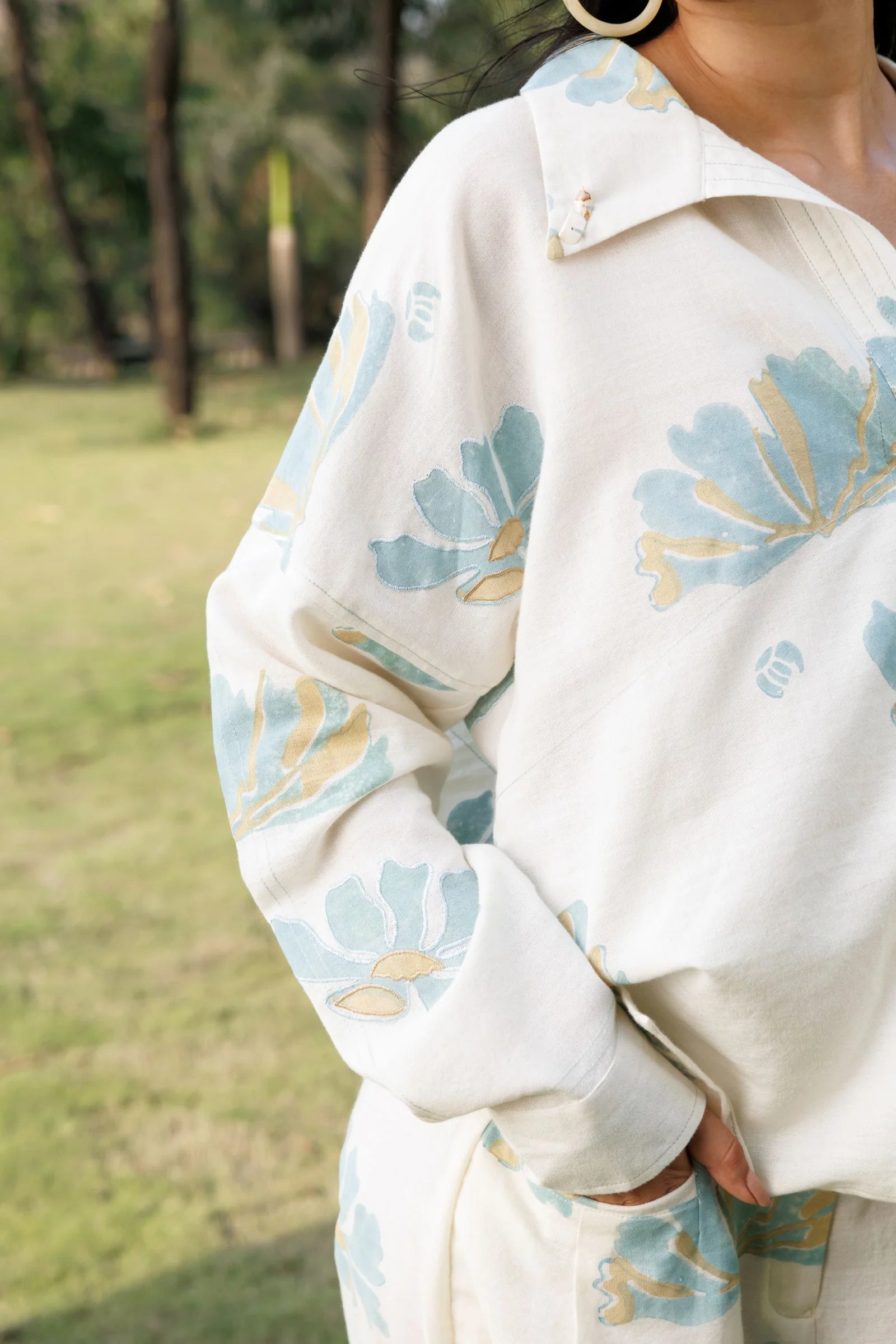 Collared Top with Stitch Detailing + Wide-Leg Pants with Front Pocket Detail Set